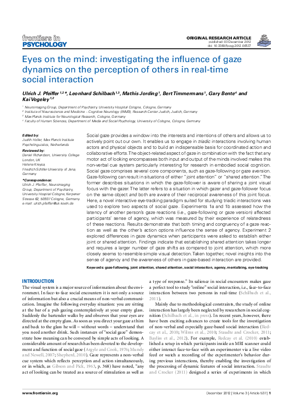 (PDF) Eyes on the mind: Investigating the influence of gaze dynamics on ...