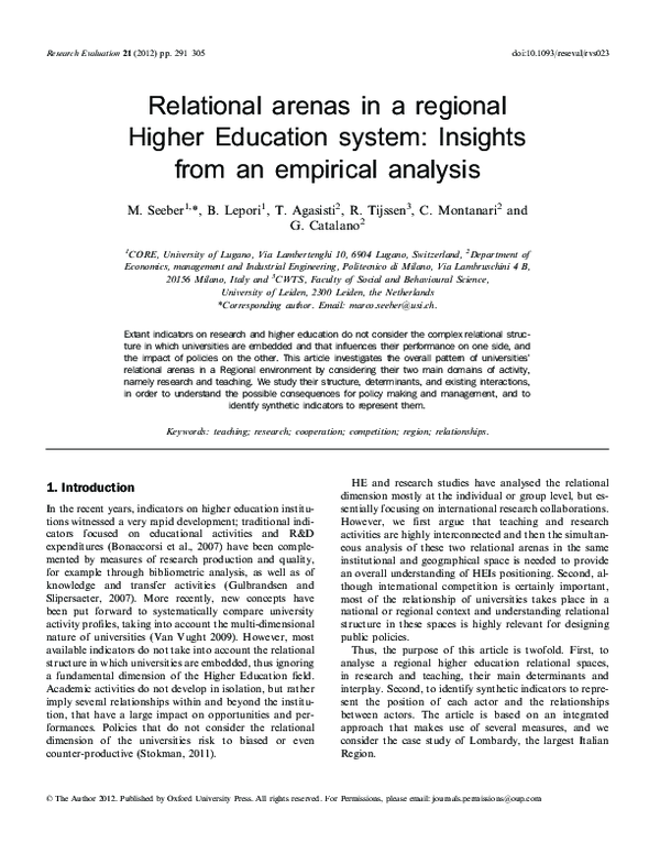 (PDF) Relational arenas in a regional Higher Education system: Insights ...