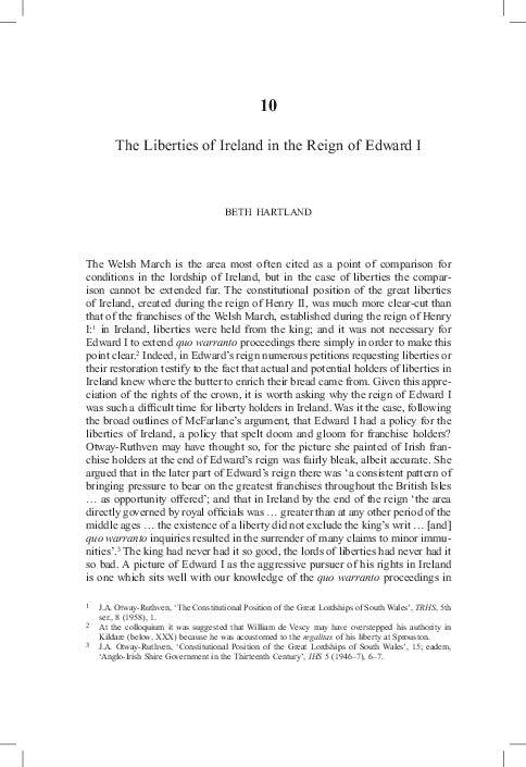 The Liberties of Ireland in the Reign of Edward I