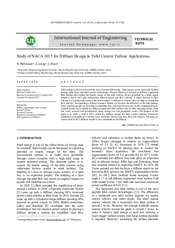 (PDF) Study of Naca 0015 For Diffuser Design In Tidal Current Turbine ...