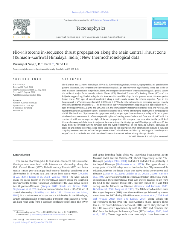 (PDF) Plio-Plistocene in-sequence thrust propagation along the Main ...