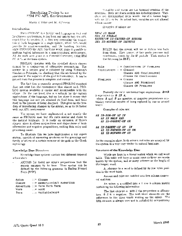 (PDF) Emulating Prolog in an IBM PC APL environment