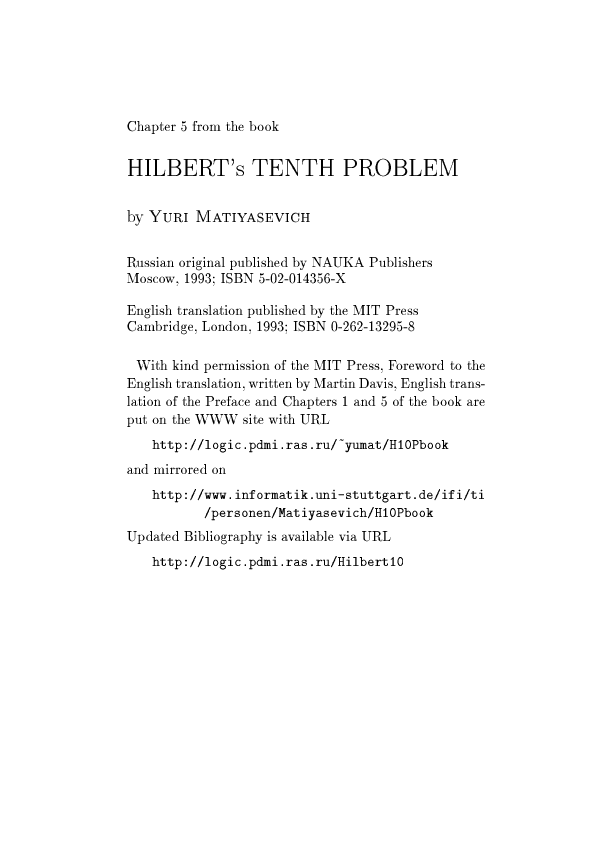 (PDF) Hilbert''s 10th Problem Yuri Matiyasevich Academia.edu