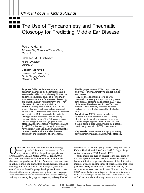 (PDF) The use of tympanometry and pneumatic otoscopy for predicting