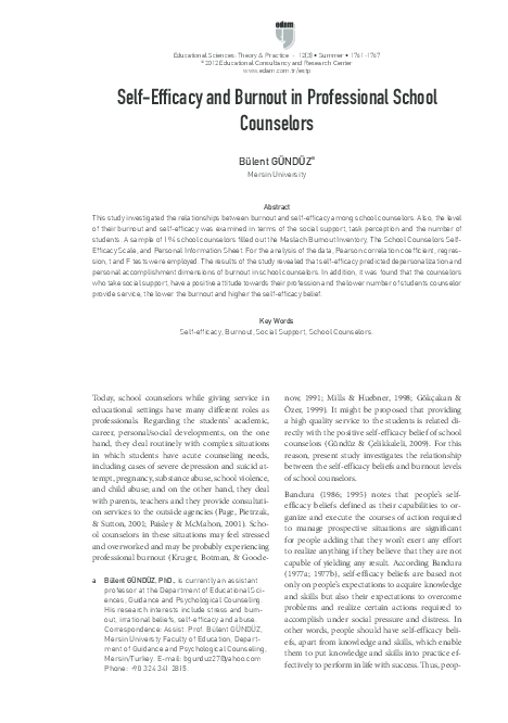 (PDF) Self-Efficacy and Burnout in Professional School Counselors