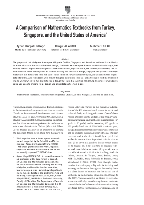 (PDF) A Comparison of Mathematics Textbooks from Turkey, Singapore, and ...