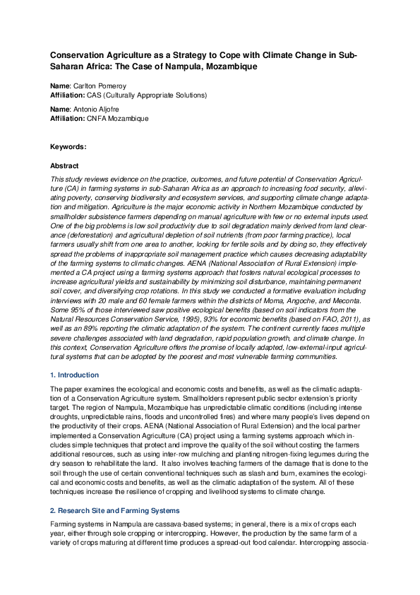 (PDF) Conservation Agriculture as a Strategy to Cope with Climate ...