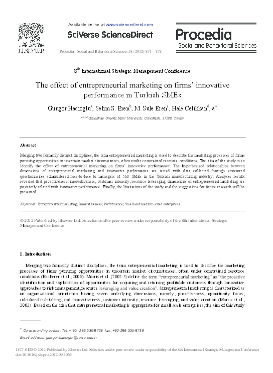 (PDF) The effect of entrepreneurial marketing on firms' innovative ...