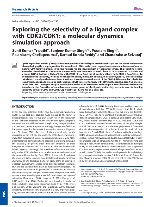 (PDF) Exploring the selectivity of a ligand complex with CDK2/CDK1: a ...