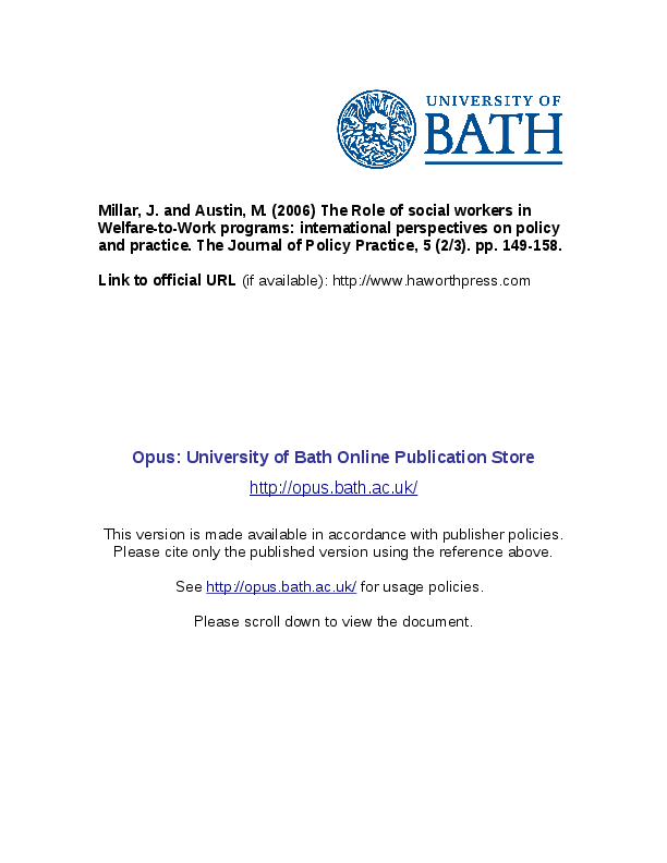 (PDF) The Role of Social Workers in Welfare-to-Work Programs ...