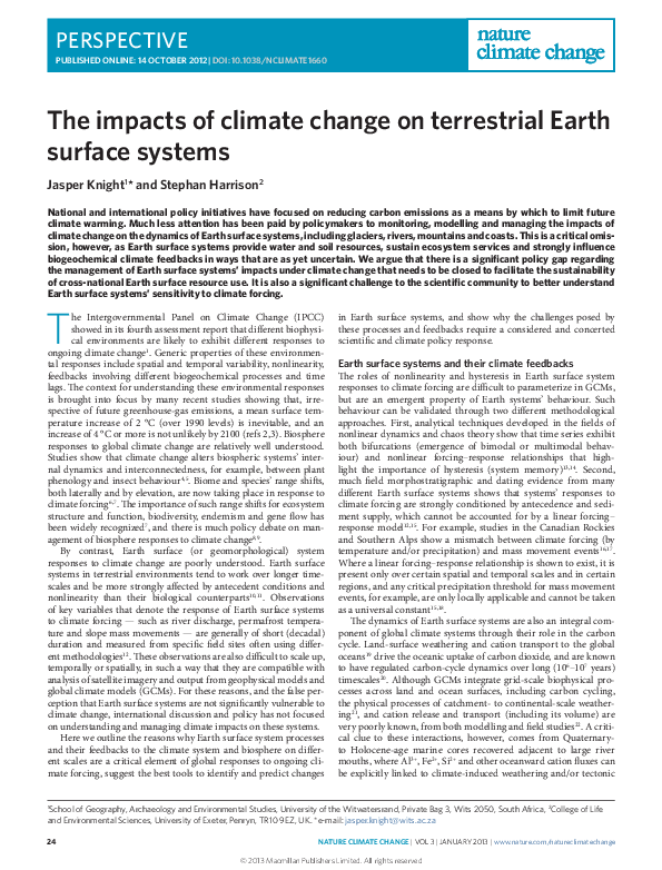 (PDF) The impacts of climate change on terrestrial Earth surface systems