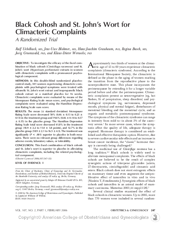 (PDF) Black cohosh and St. John's wort for climacteric complaints a