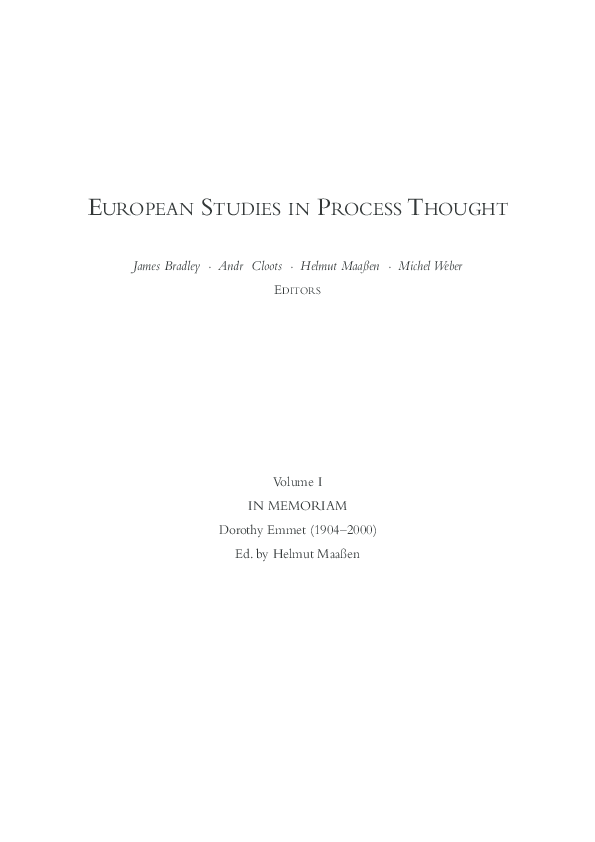 (PDF) European Studies in Process Thought, Vol. I. In Memoriam Dorothy