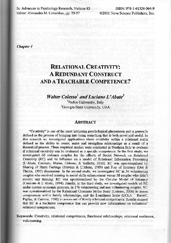 (PDF) Relational creativity: A redundant construct and a teachable ...