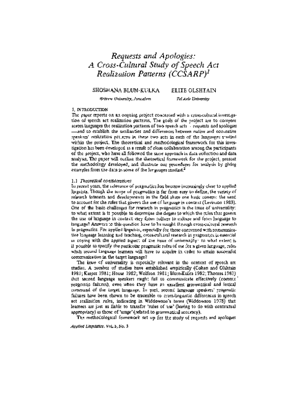 (PDF) Requests and Apologies: A Cross-Cultural Study of Speech Act ...
