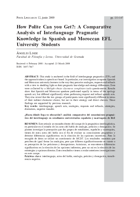  PDF How Polite Can You Get A Comparative Analysis Of Interlanguage Pragmatic Knowledge In 