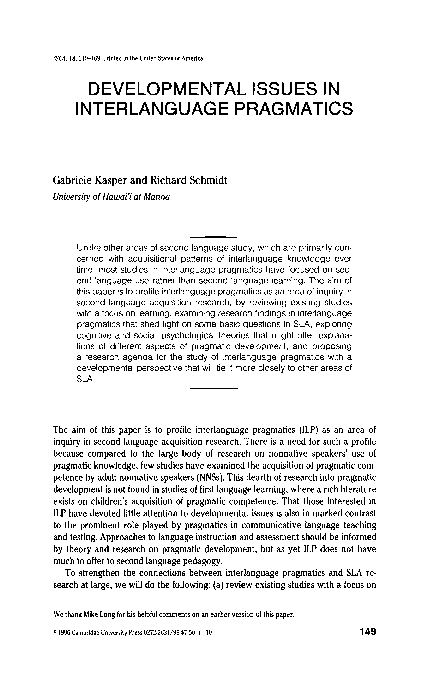(PDF) Developmental issues in interlanguage pragmatics
