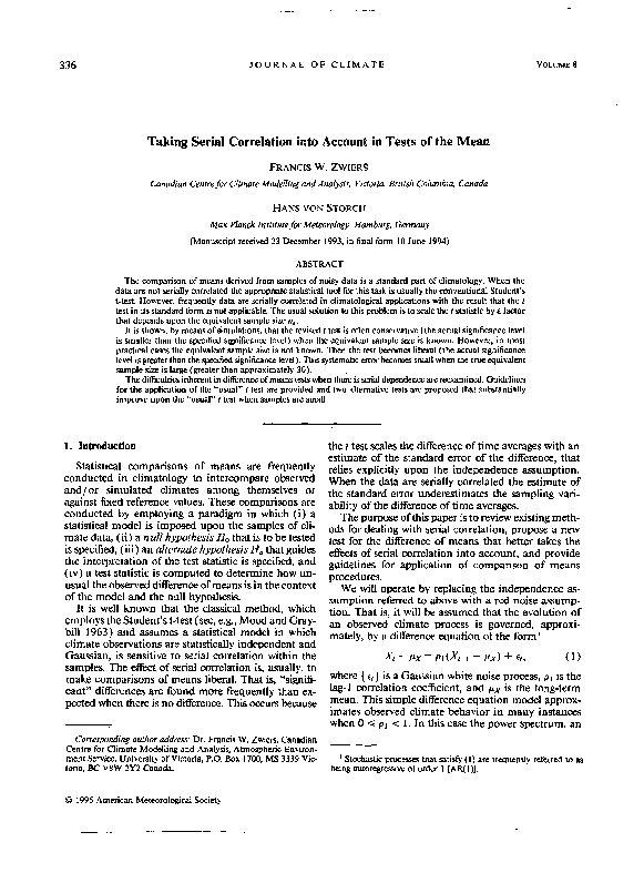(PDF) Taking Serial Correlation into Account in Tests of the Mean