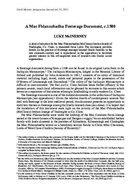 (PDF) A Mac Fhlannchadha Fosterage Document, c.1580