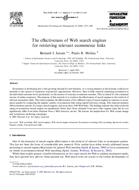 (PDF) The effectiveness of Web search engines for retrieving relevant ...