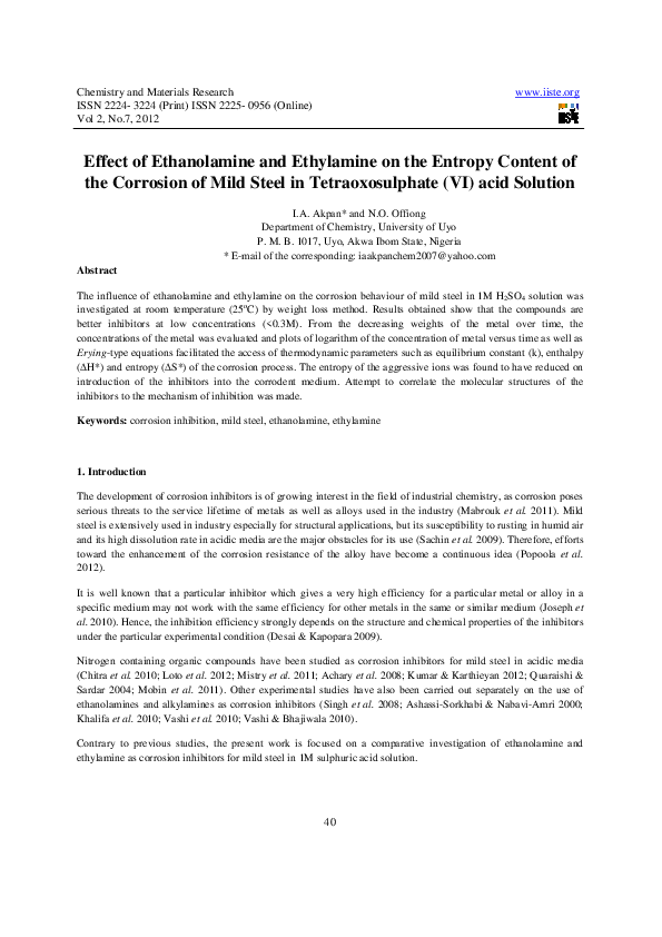 (PDF) Effect of Ethanolamine and Ethylamine on the Entropy Content of