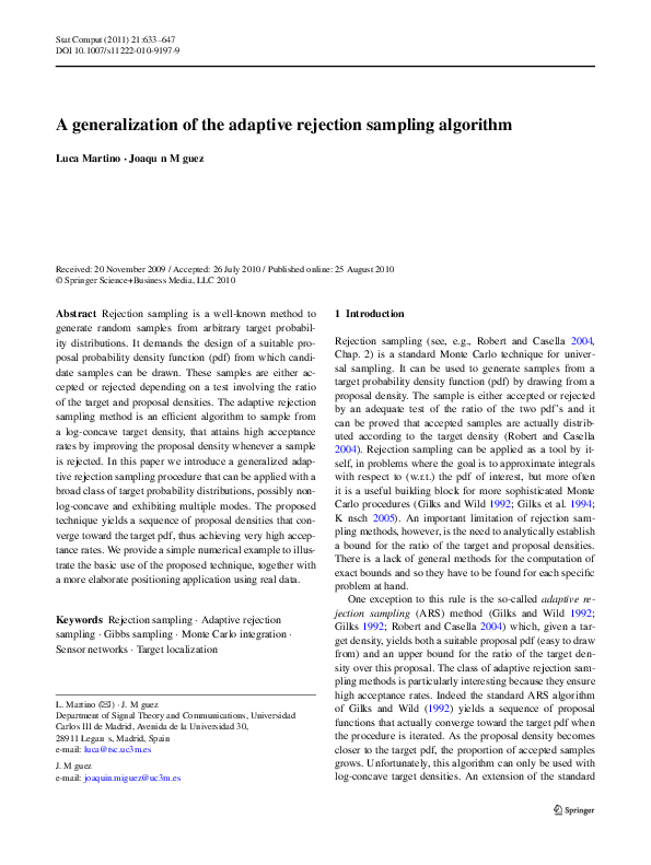 (PDF) A generalization of the adaptive rejection sampling algorithm