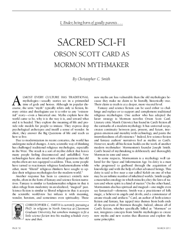 (PDF) Sacred SciFi Orson Scott Card as Mormon Mythmaker