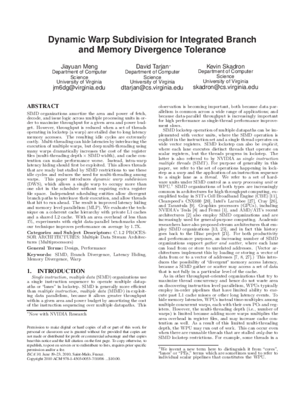 (PDF) Dynamic warp subdivision for integrated branch and memory ...