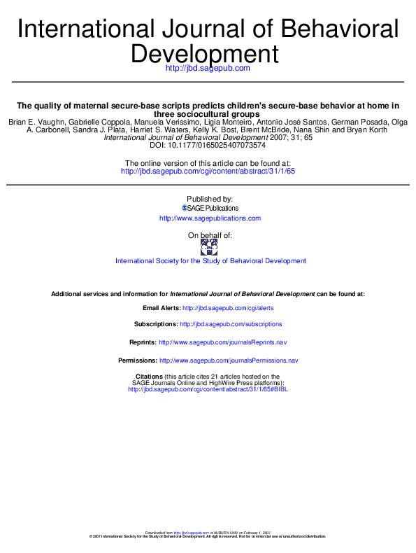 (PDF) The quality of maternal secure-base scripts predicts children's ...