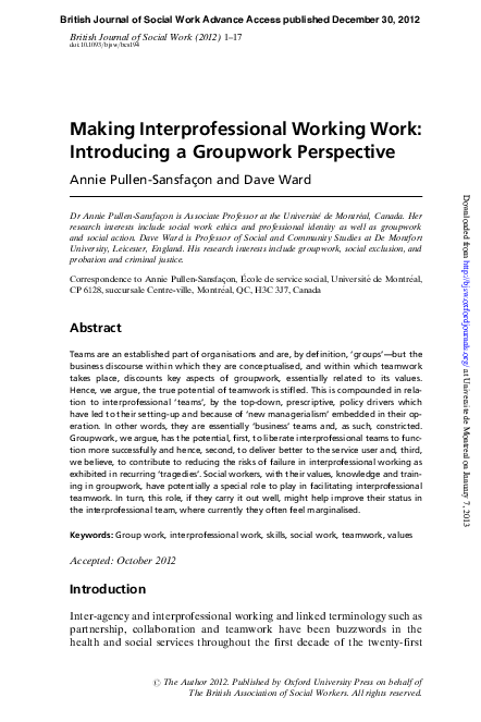 Pdf Making Interprofessional Working Work Introducing A Groupwork