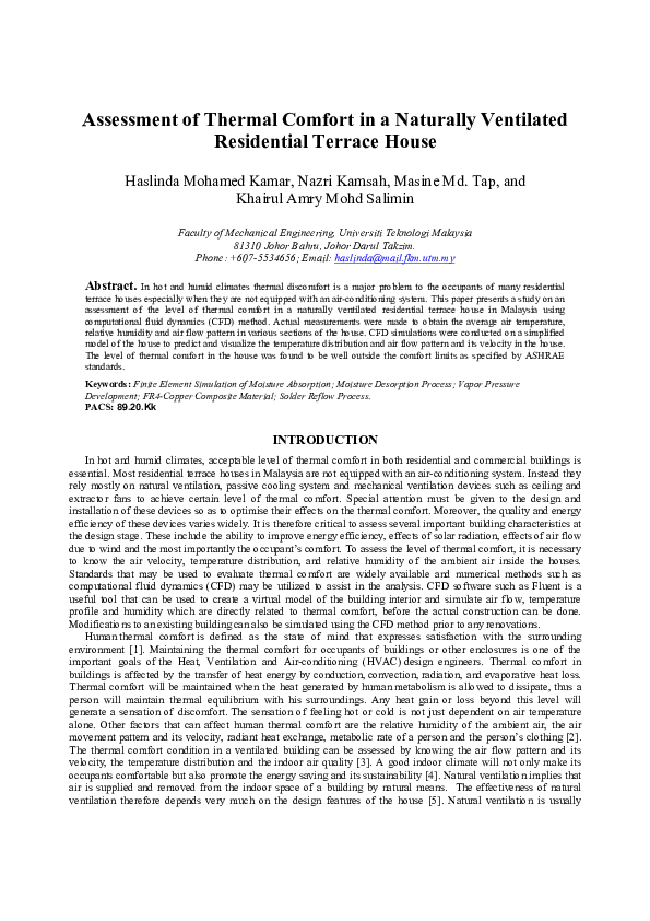 (PDF) Assessment of Thermal Comfort in a Naturally Ventilated ...