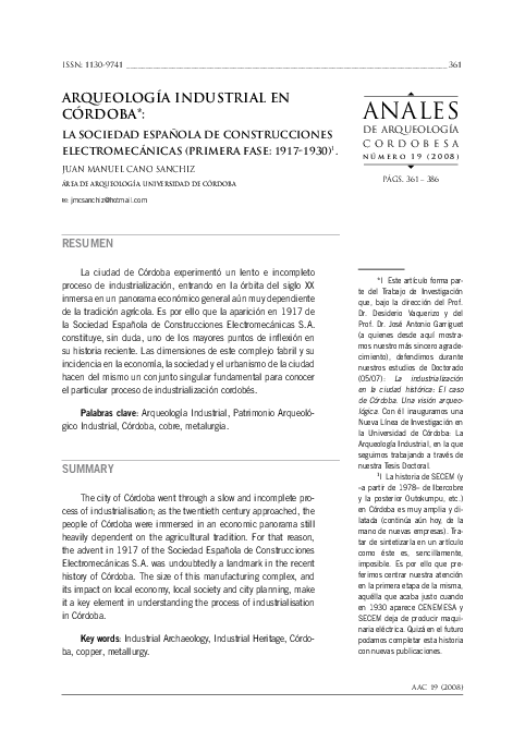 (PDF) Arqueología Industrial en Córdoba la Sociedad Española de
