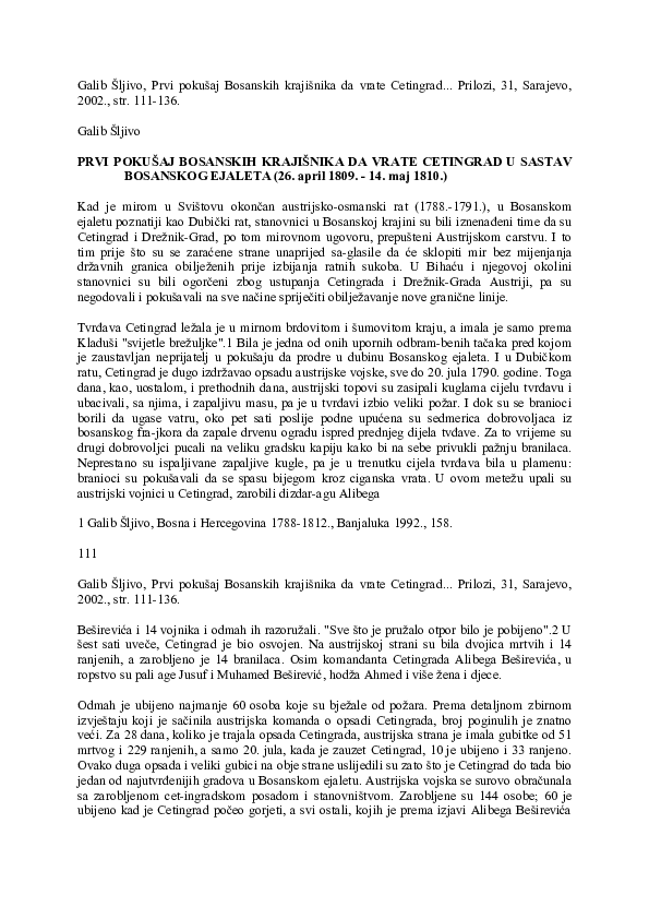 (DOC) Prvi poku aj bosanskih kraji nika da vrate Cetingrad u sastav ...