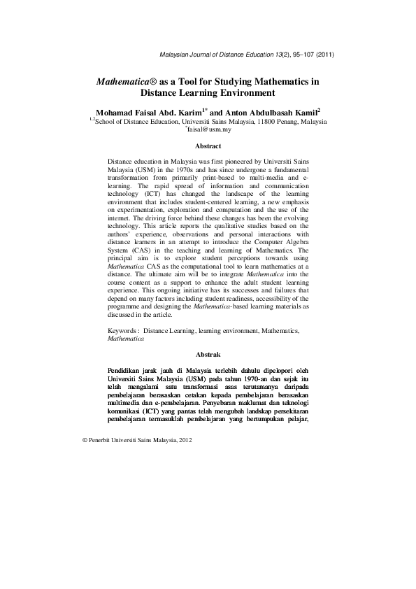 (PDF) Mathematica® as a Tool for Studying Mathematics in Distance ...