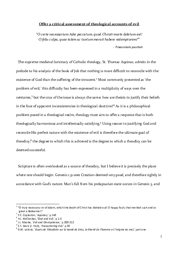 Doc The Problem Of Evil A Critical Assessment Of Theological Accounts Of Evil Harry Walton Academia Edu