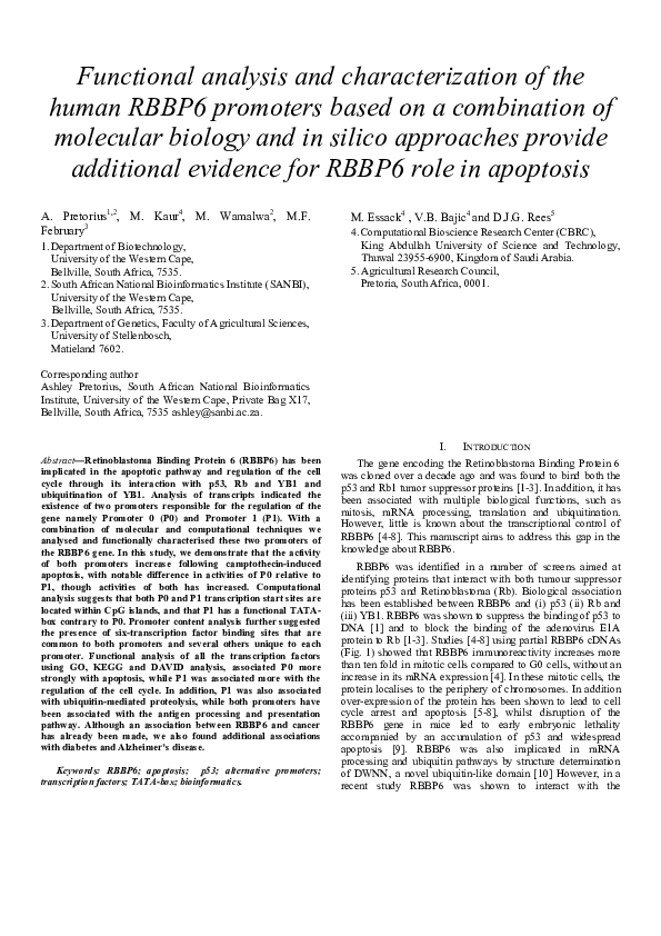 (PDF) Functional Analysis and Characterization of the Human RBBP6 ...