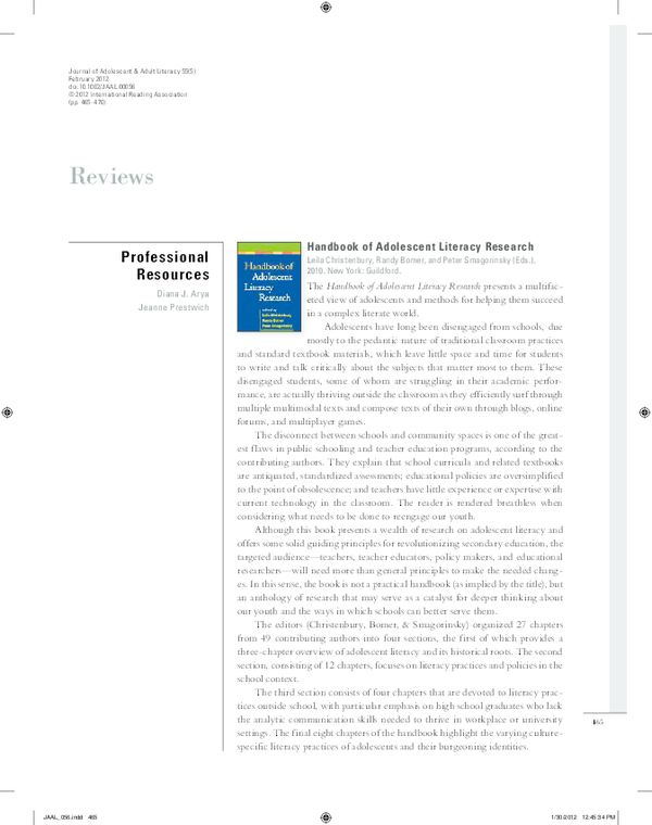 (PDF) A review of the Handbook of Adolescent Literacy Research