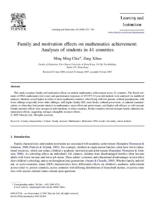 (PDF) Family and motivation effects on mathematics achievement ...