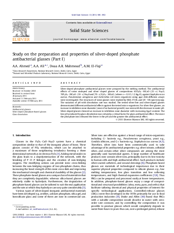 (PDF) Study on the preparation and properties of silver-doped phosphate ...