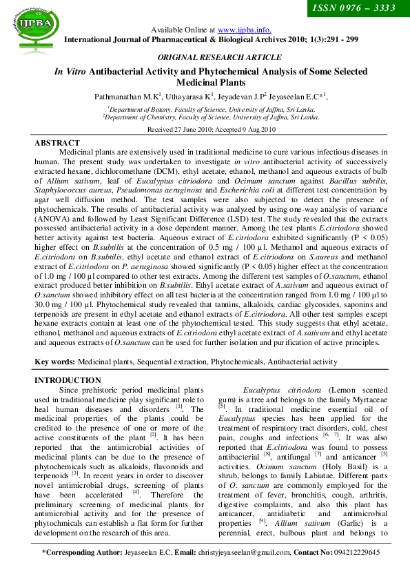 (PDF) In Vitro antibacterial activity and phytochemical analysis of ...