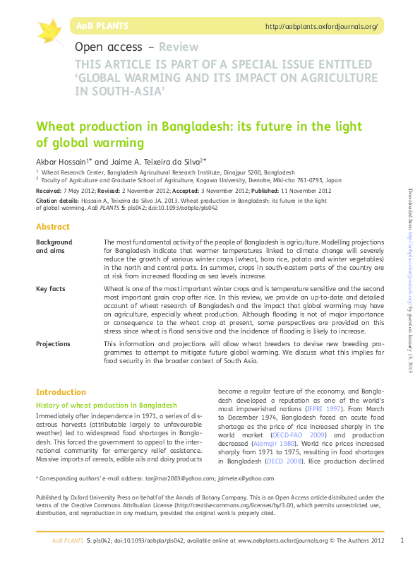 (PDF) Wheat production in Bangladesh: its future in the light of global ...