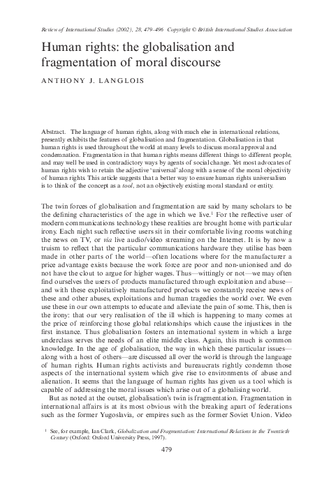 (PDF) Human rights: the globalisation and fragmentation of moral discourse