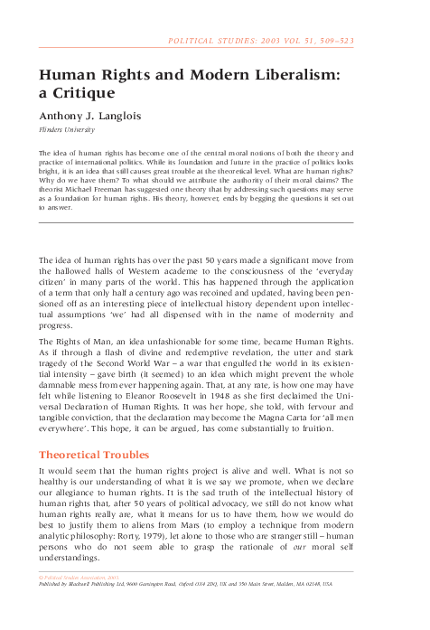 (PDF) Human rights and modern liberalism: a critique