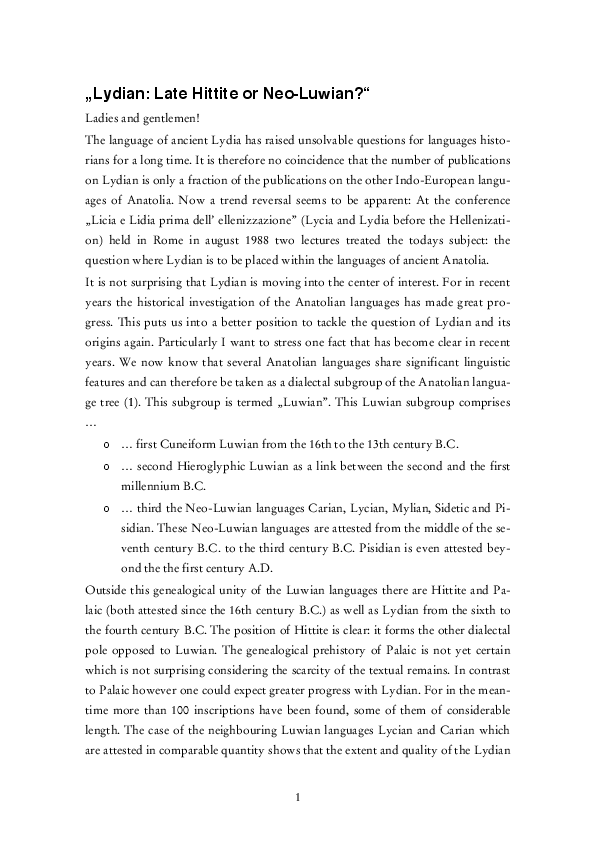 Lydian: Late Hittite or Neo-Luwian?