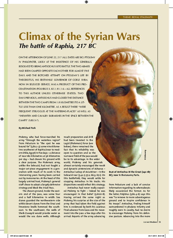 (PDF) Climax of the Syrian Wars: The battle of Raphia 217 BCE