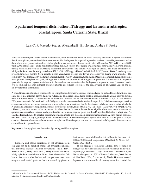 (PDF) Spatial and temporal distribution of fish eggs and larvae in a ...