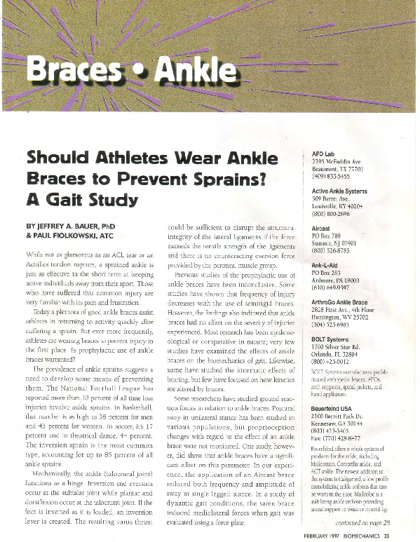 (PDF) Should athletes wear ankle braces to prevent sprains? Paul