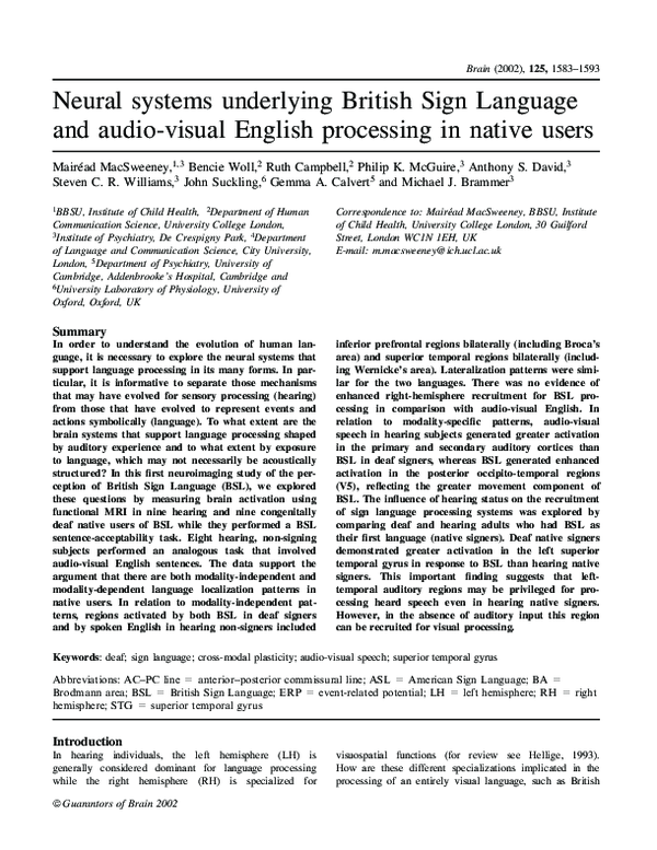 (PDF) Neural systems underlying British Sign Language and audio-visual ...