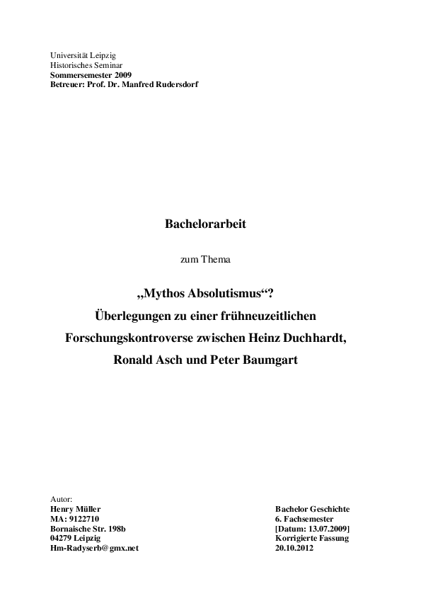 Pdf Bachelor Arbeit Mythos Absolutismus Uberlegungen Zu Einer