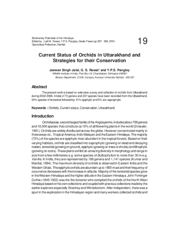 (PDF) Current Status of Orchids in Uttarakhand and Strategies for their ...